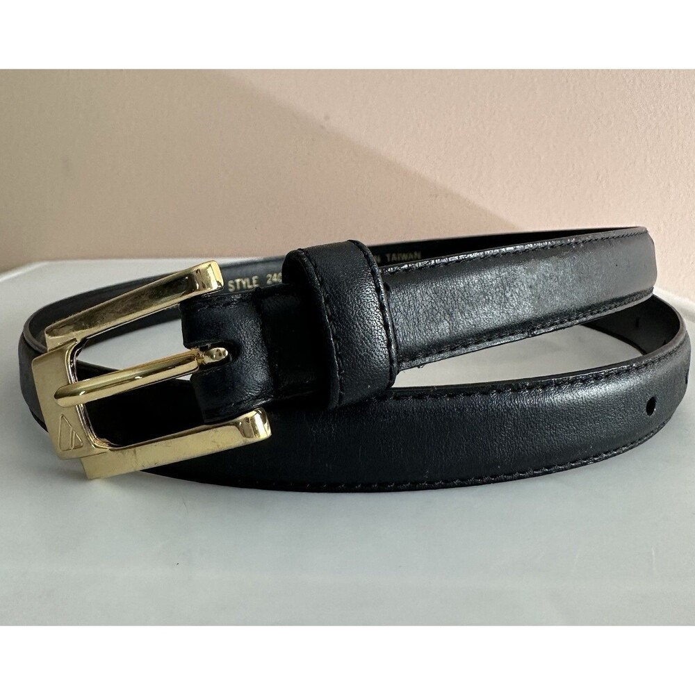 Liz Claiborne Belt Sz Medium Black Leather #24071 EUC Gold Buckle VTG